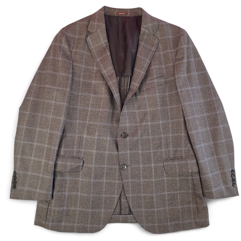 Peter Millar Loro Piana Four Seasons Wool Blazer Brown Blue Plaid Unlined 44R